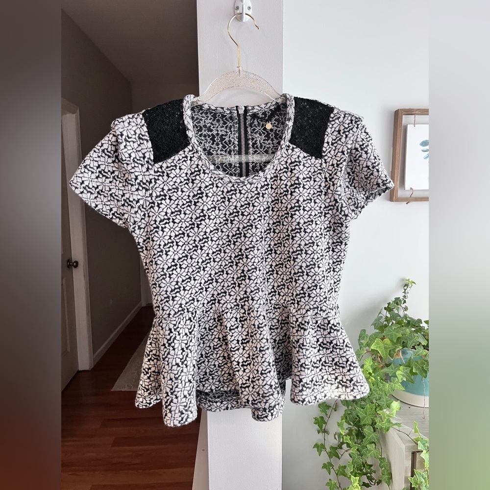 Anthropologie Black and White Patterned Blouse